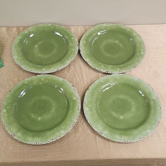 Pier 1 Carmelo Green Crackle Melamine Dinner Plate 11" Set of 4 - Picture 1 of 7